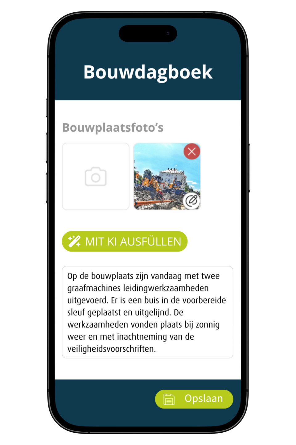 Digitales Bautagebuch in der geoCapture App mit Baustellenfotos und KI-gestützter Dokumentation