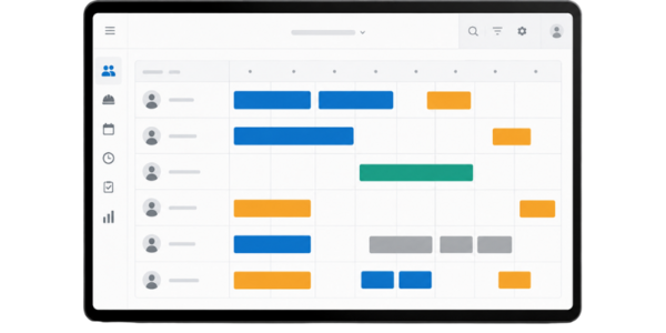 Digitaal dashboard voor afwezigheidsbeheer met teamplanning, beschikbaarheden en afwezigheden in een overzichtelijke kalenderweergave.