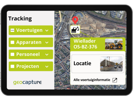 geoCapture Tracking-Dashboard mit GPS-Ortung von Fahrzeugen, Geräten, Personal und Projekten