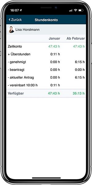 Die Anzeige des Stundenkontos in der geoCapture App