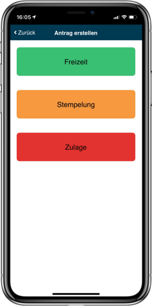 Erstellen von Anträgen für Urlaub, Zulagen oder Stempelung mit der App